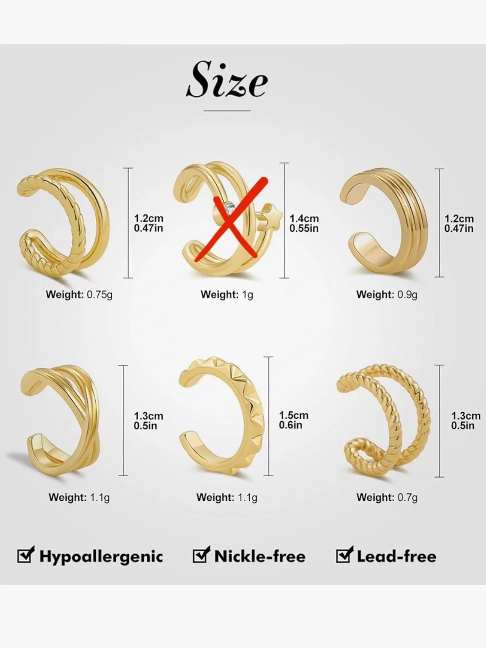 Set of 5 Gold Ear Cuffs